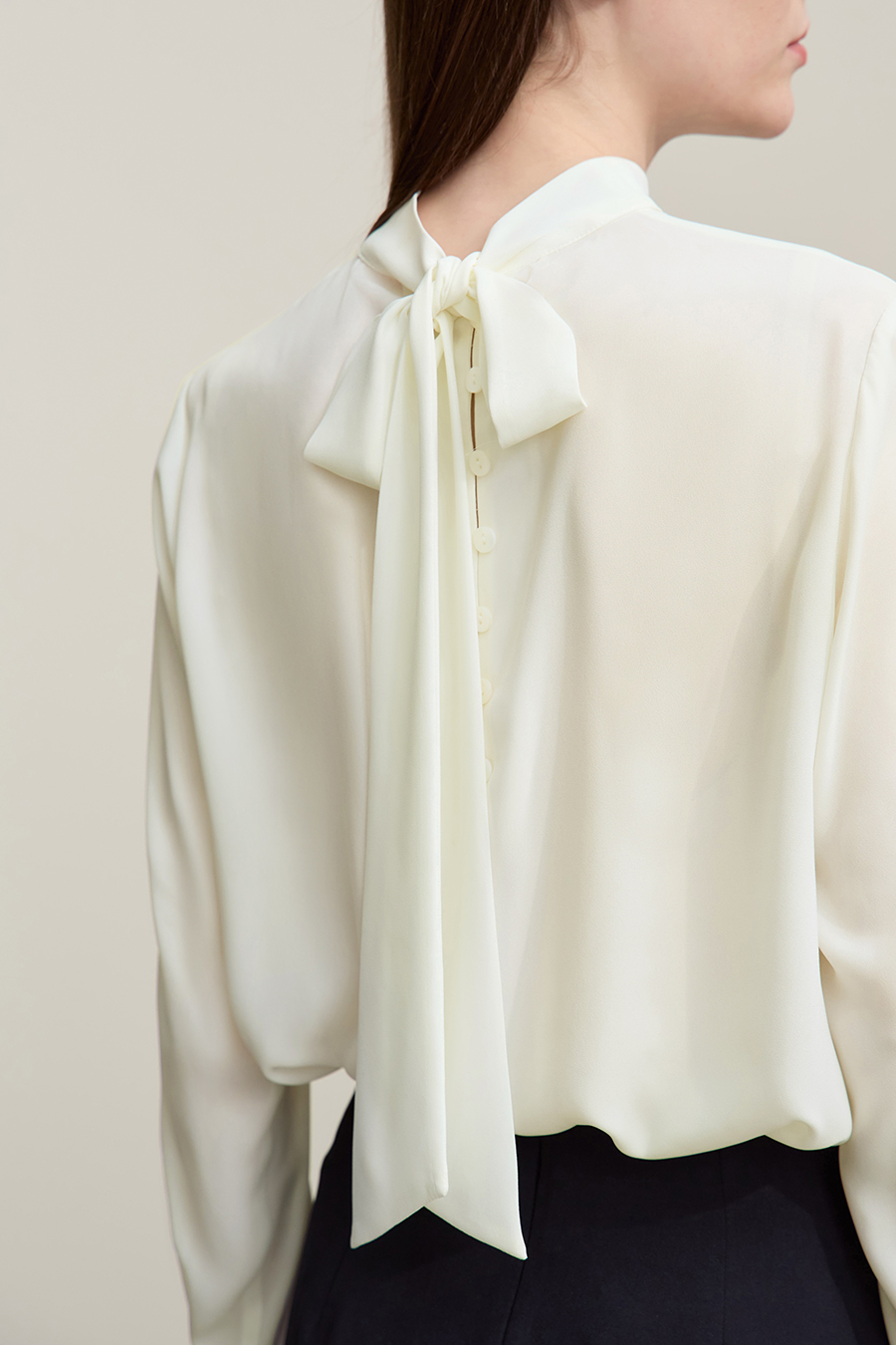 Stand Collar Tie Chiffon Blouse