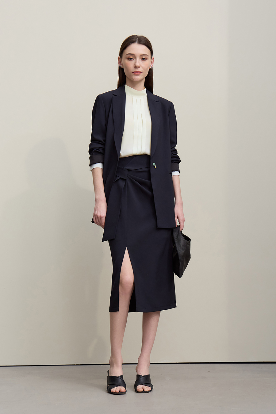 Stand Collar Tie Chiffon Blouse