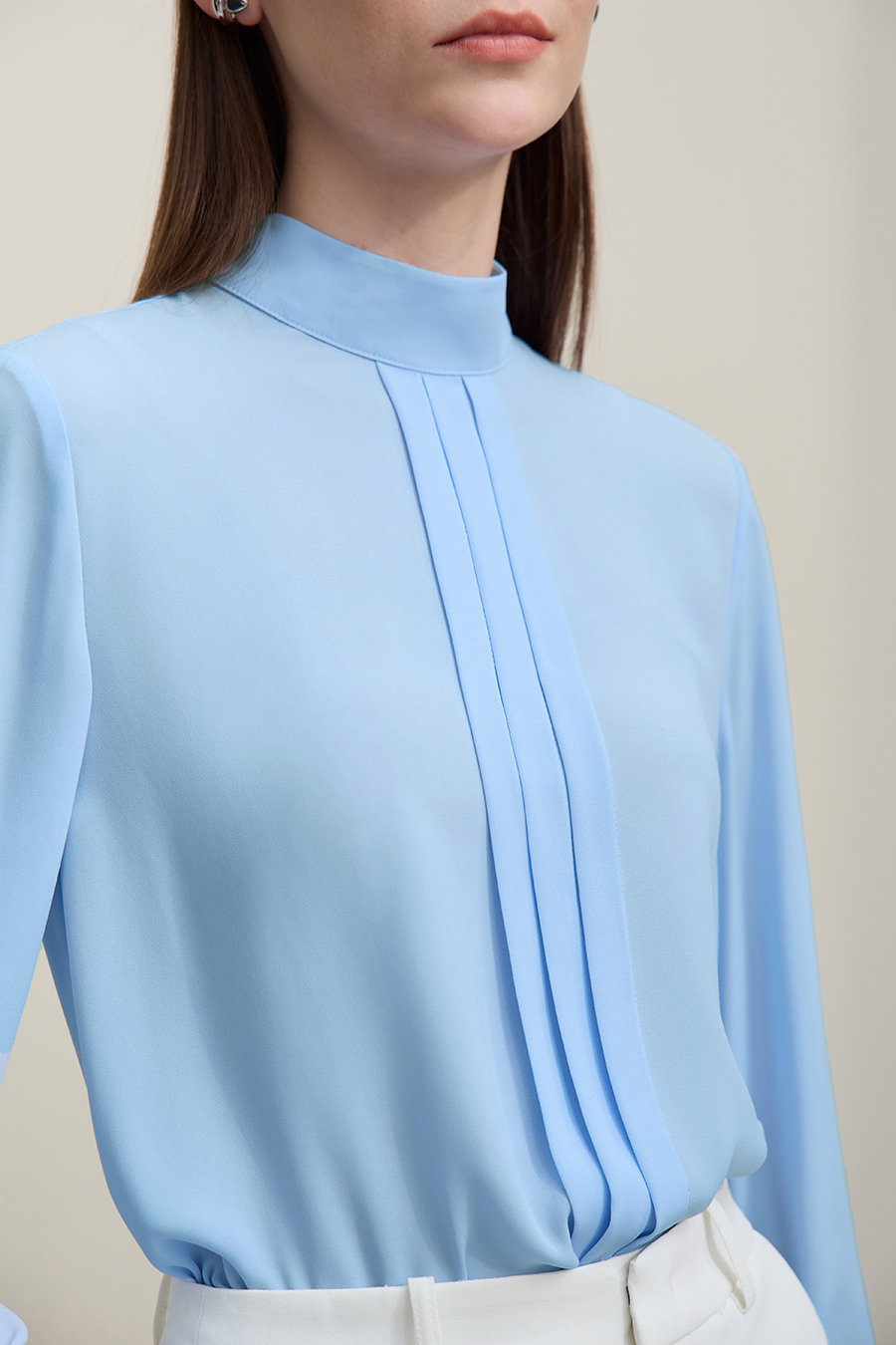 Stand Collar Tie Chiffon Blouse