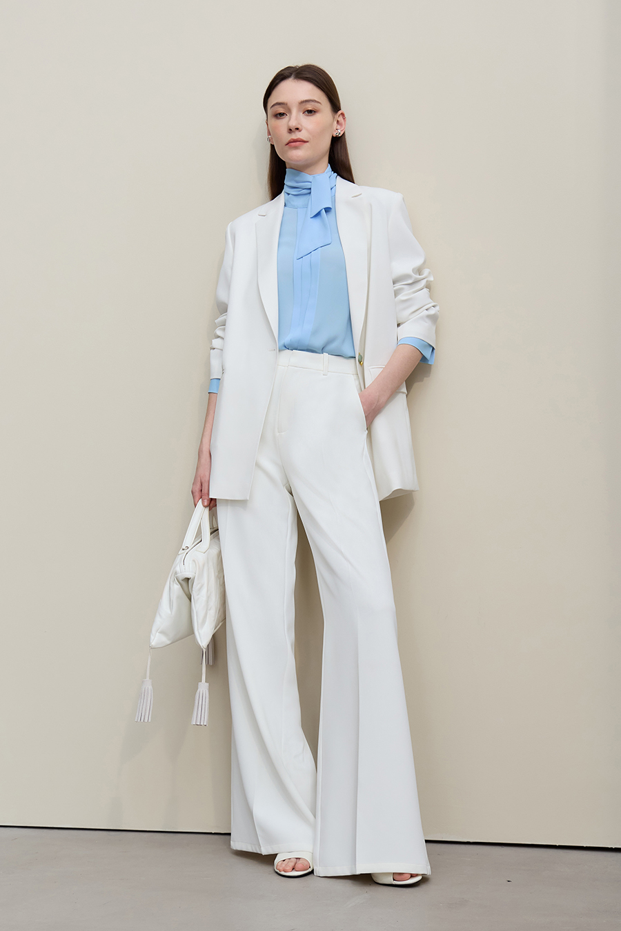 Stand Collar Tie Chiffon Blouse