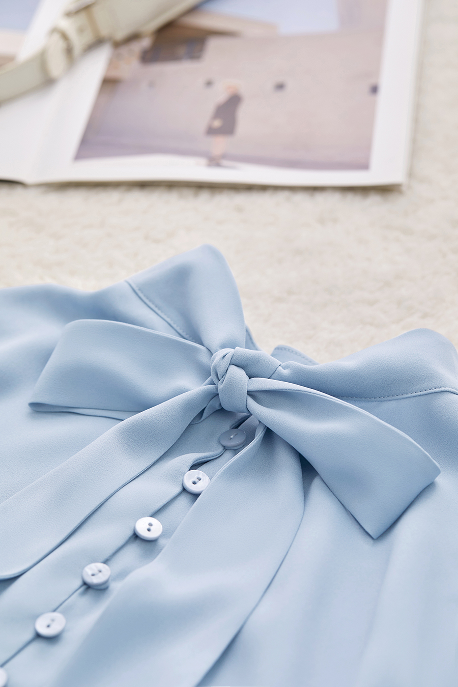 Stand Collar Tie Chiffon Blouse