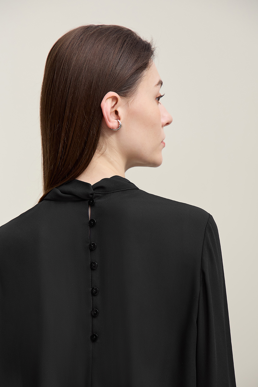 Stand Collar Tie Chiffon Blouse