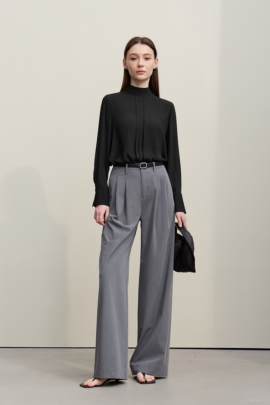 Stand Collar Tie Chiffon Blouse