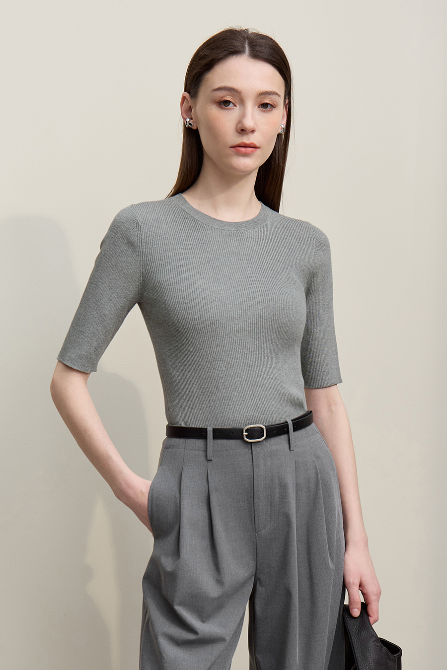 Crew Neck Half Sleeve Knit Top