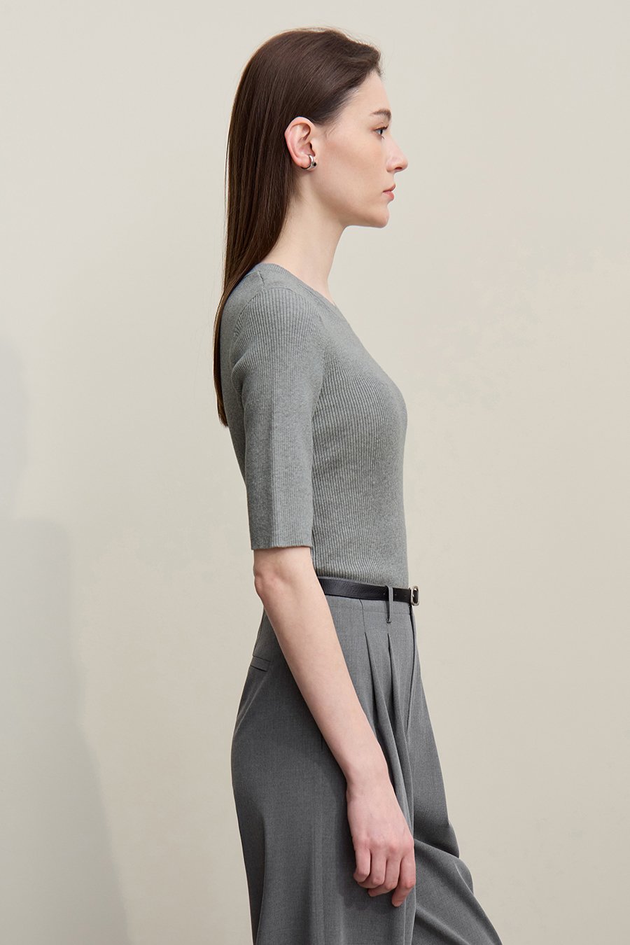 Crew Neck Half Sleeve Knit Top