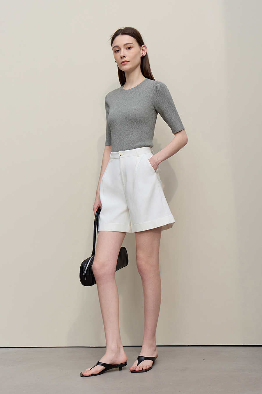 Crew Neck Half Sleeve Knit Top