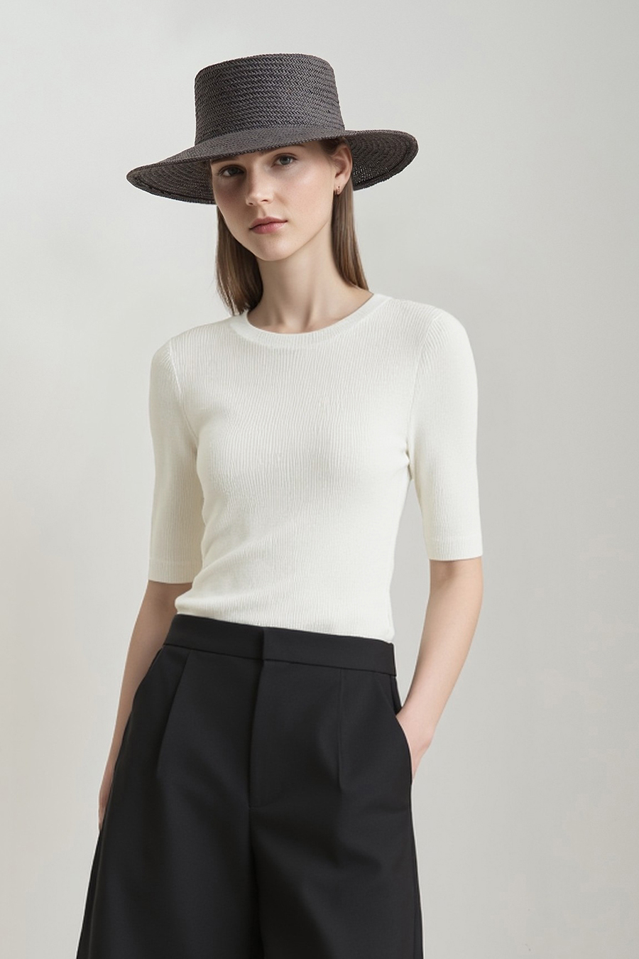 Crew Neck Half Sleeve Knit Top