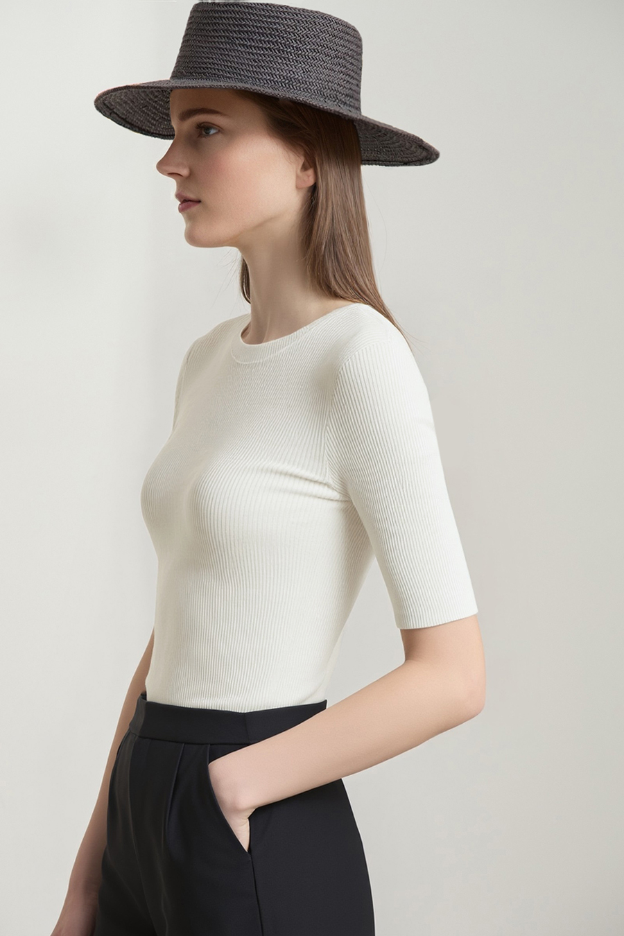 Crew Neck Half Sleeve Knit Top