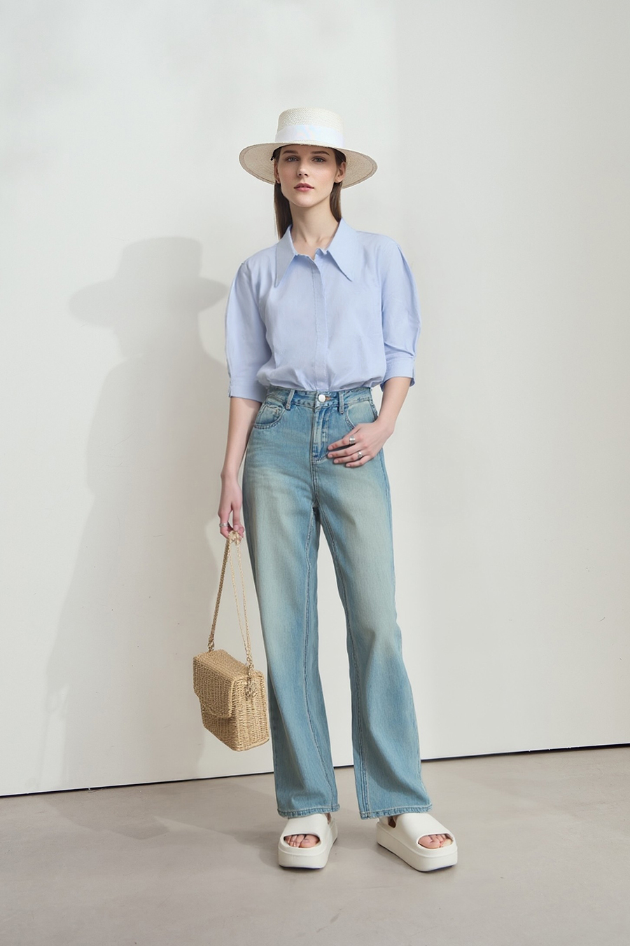 Sharp Lapel Cotton Shirt