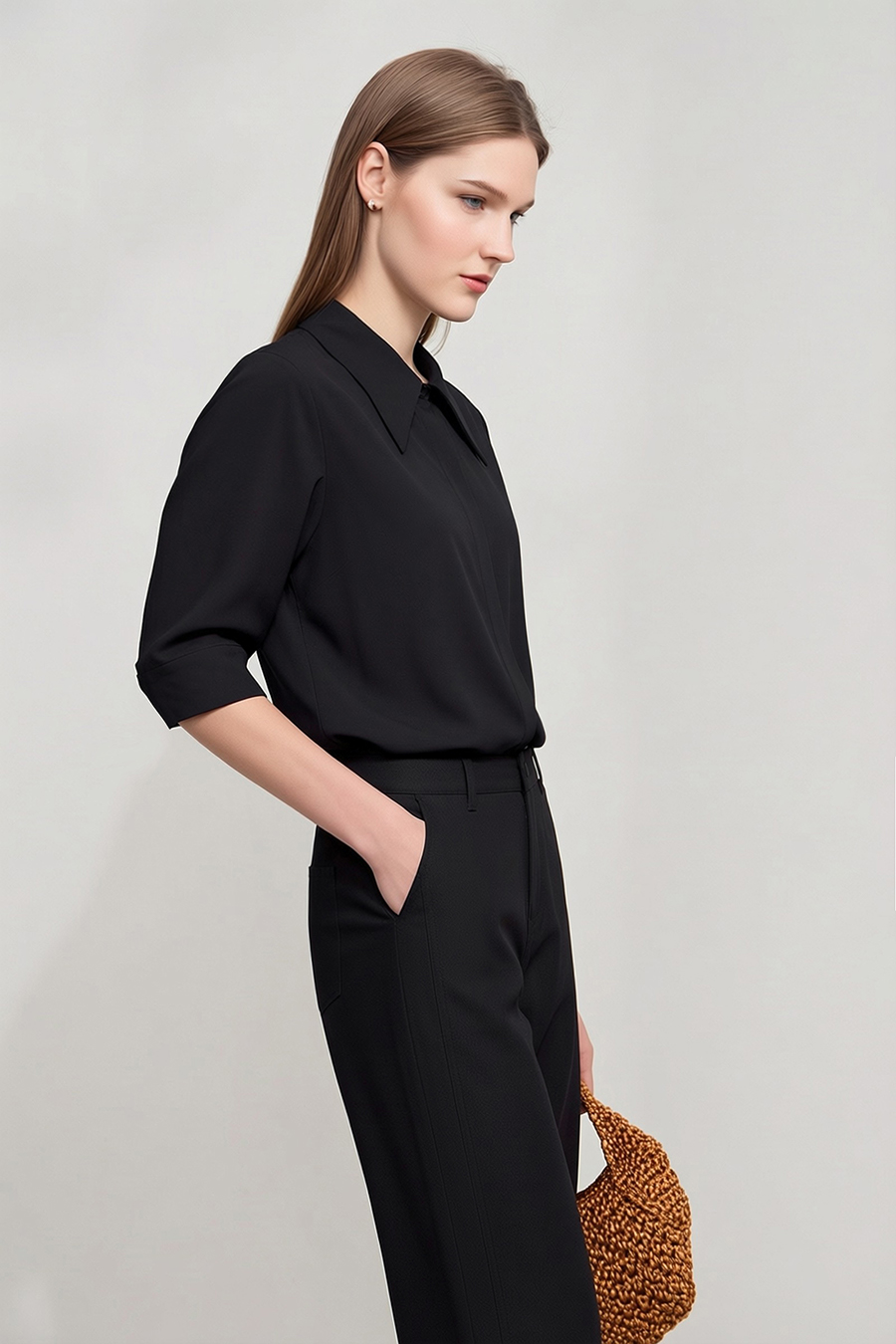 Sharp Lapel Cotton Shirt