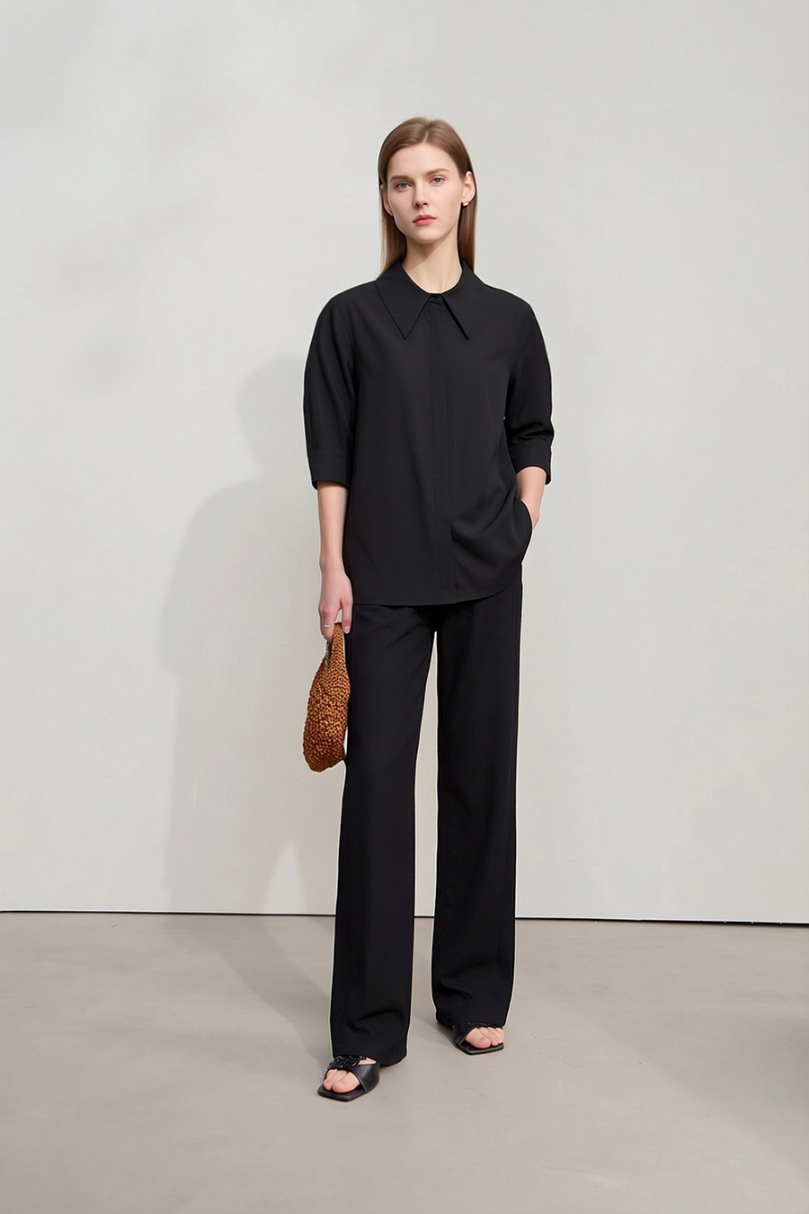 Sharp Lapel Cotton Shirt