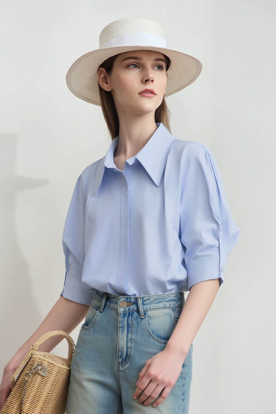 Sharp Lapel Cotton Shirt