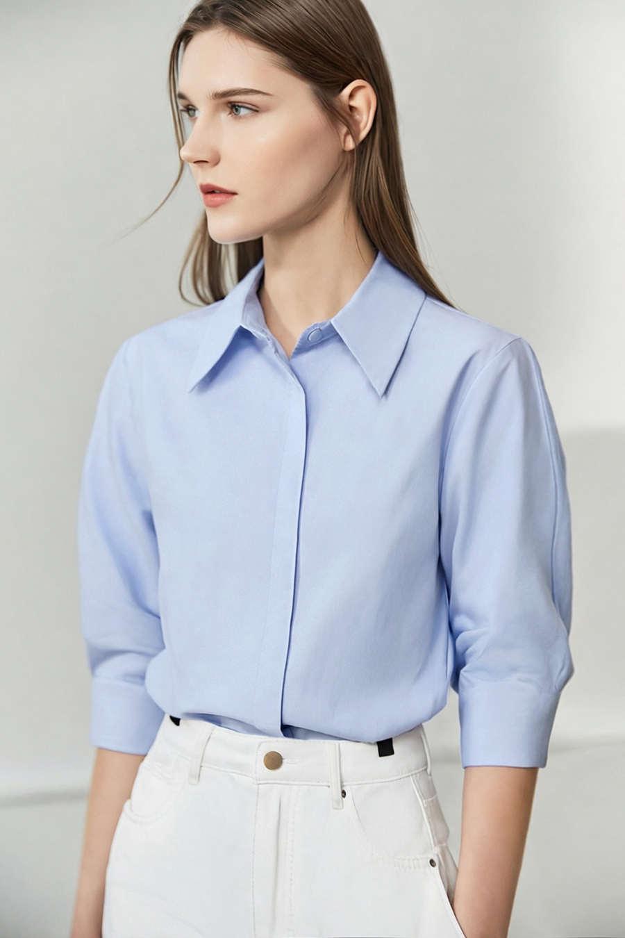Sharp Lapel Cotton Shirt