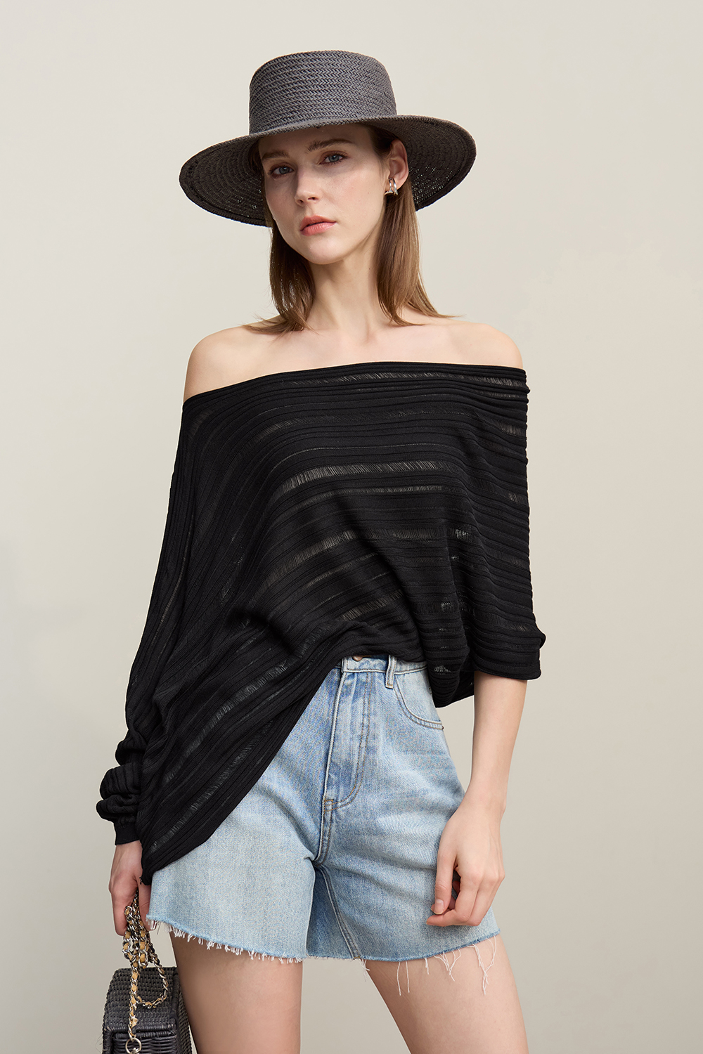 Hollow Stripe Knit Sweater