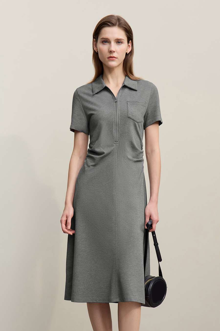 Collared Fitted Waist Dress|AMII