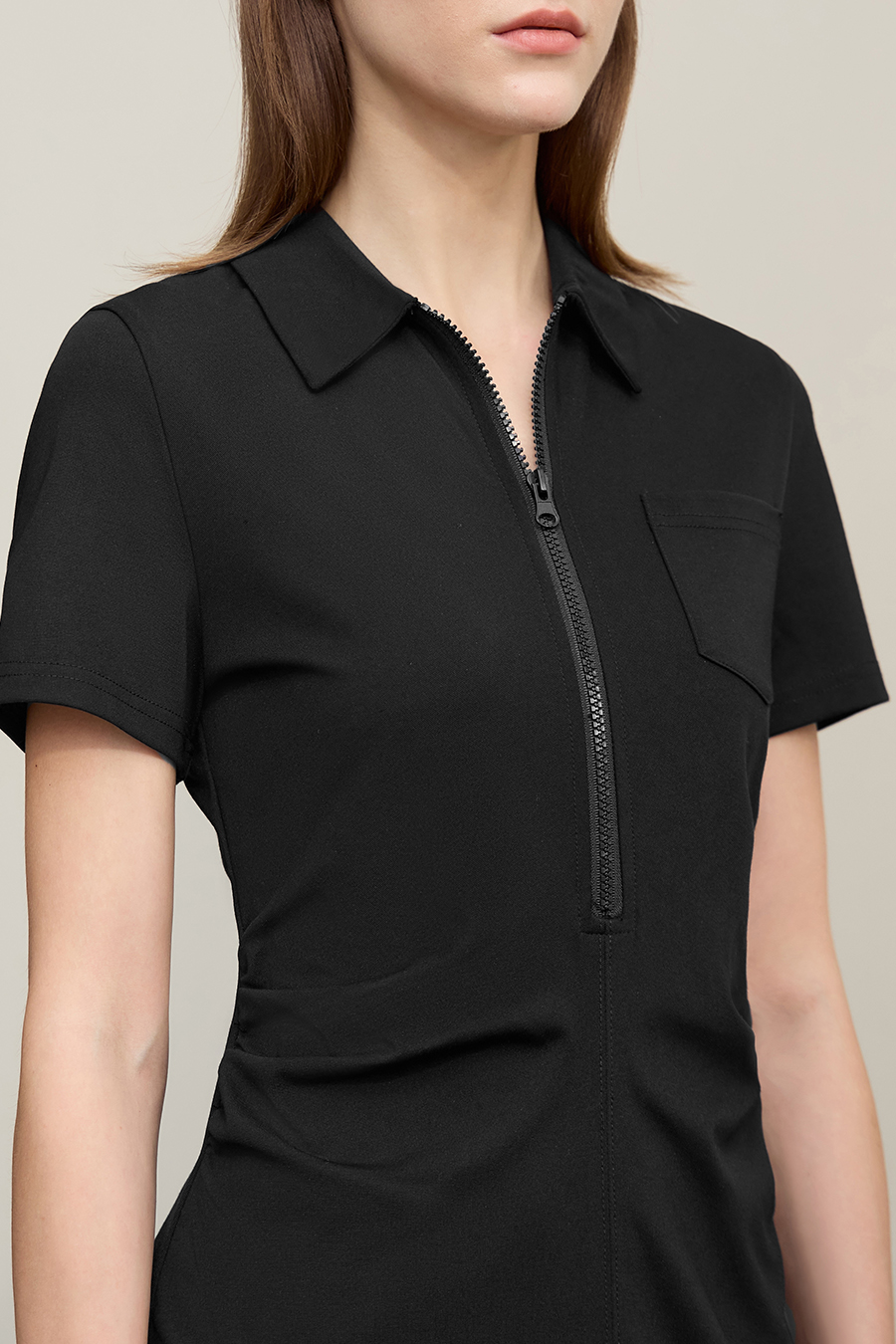 Collared Fitted Waist Dress|AMII