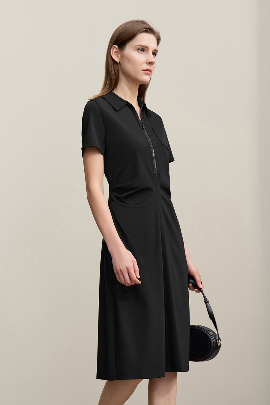 Collared Fitted Waist Dress|AMII