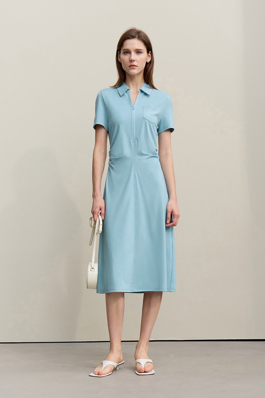 Collared Fitted Waist Dress|AMII