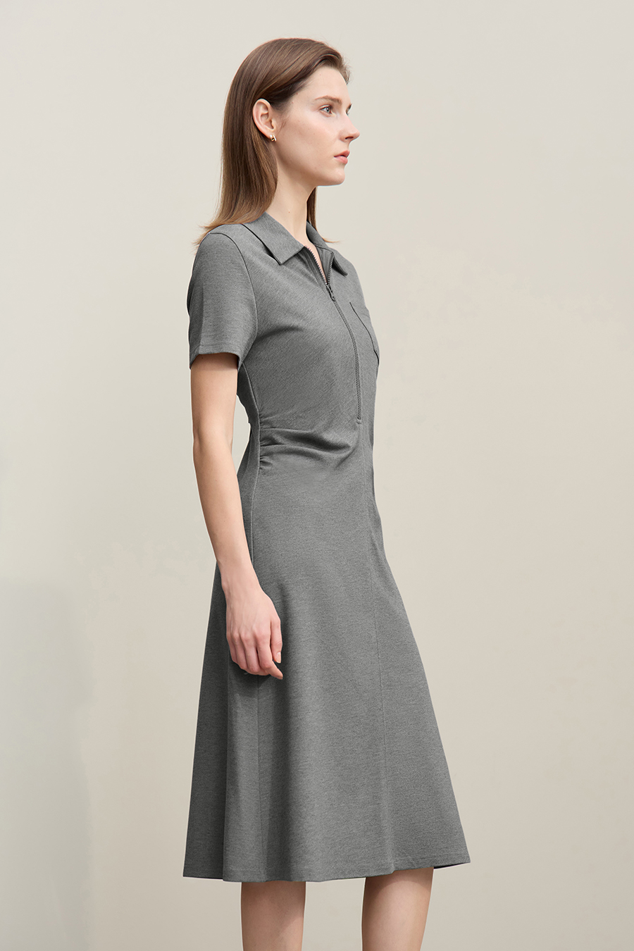 Collared Fitted Waist Dress|AMII