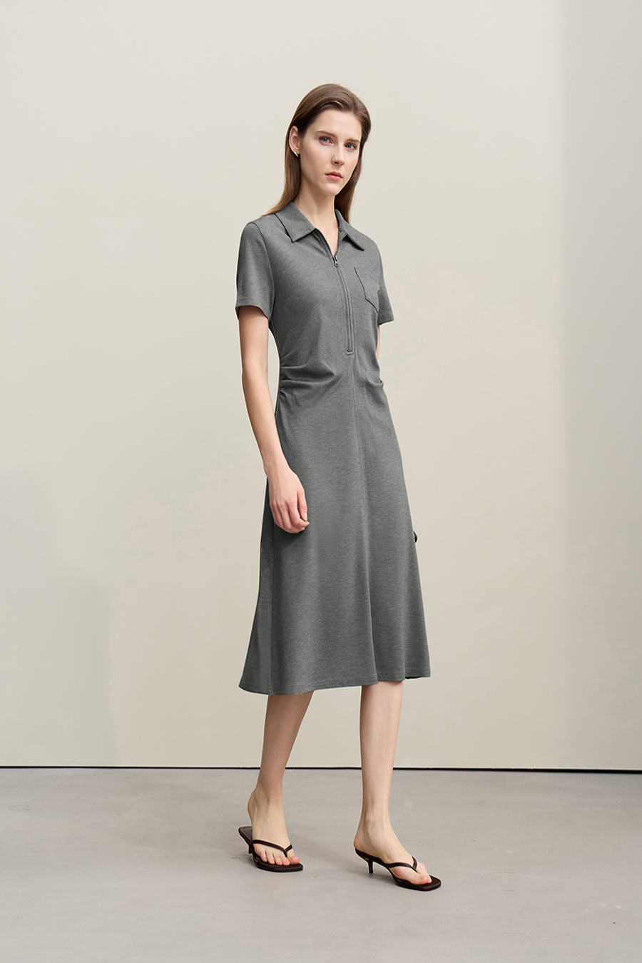 Collared Fitted Waist Dress|AMII