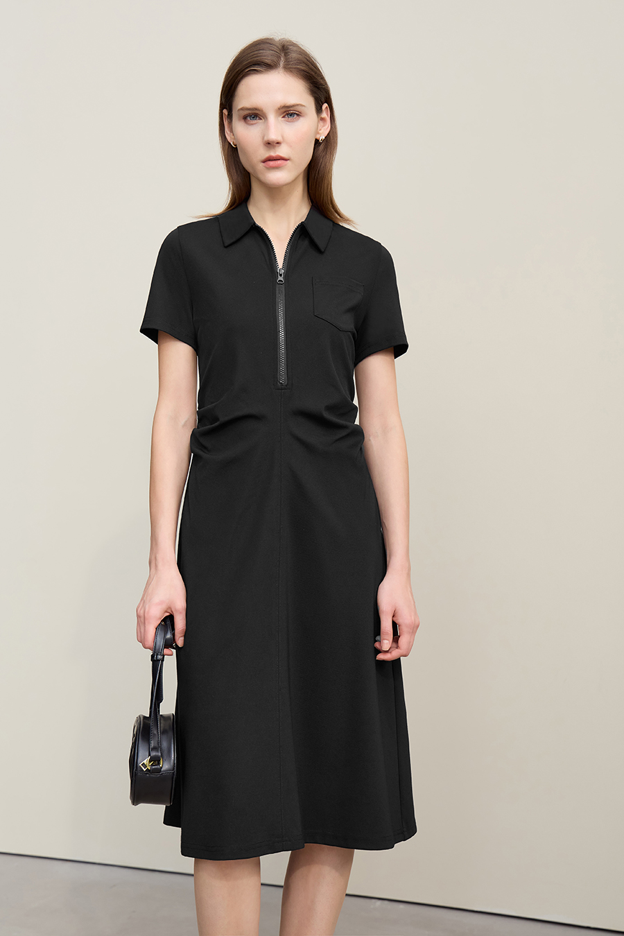 Collared Fitted Waist Dress|AMII