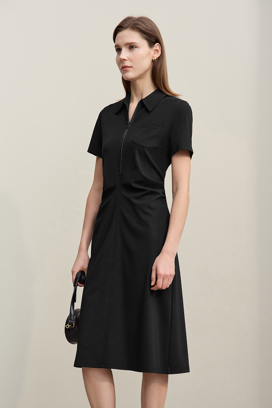 Collared Fitted Waist Dress|AMII
