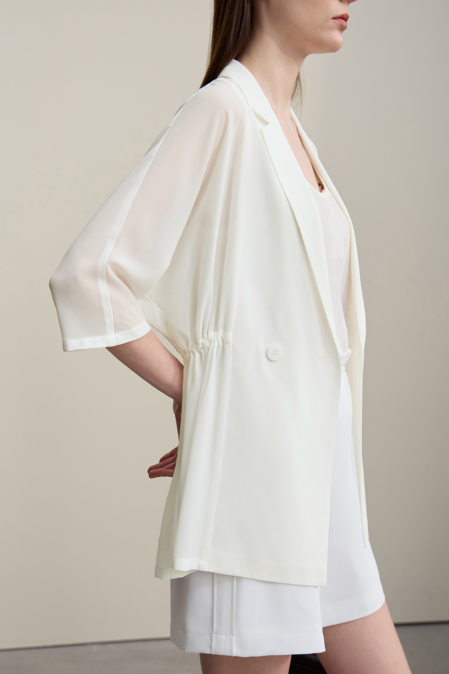 Lapel Collar Chiffon Blazer