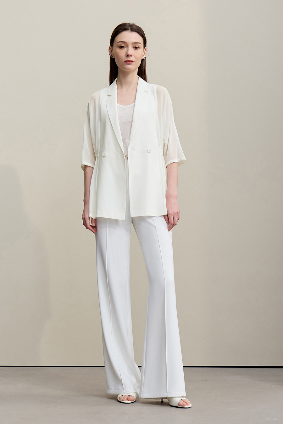 Lapel Collar Chiffon Blazer