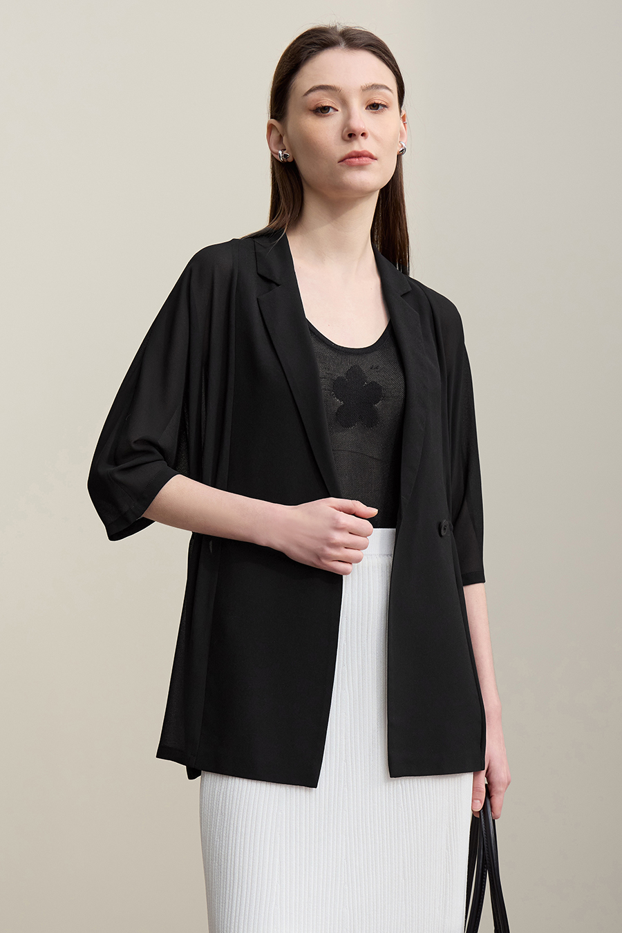 Lapel Collar Chiffon Blazer