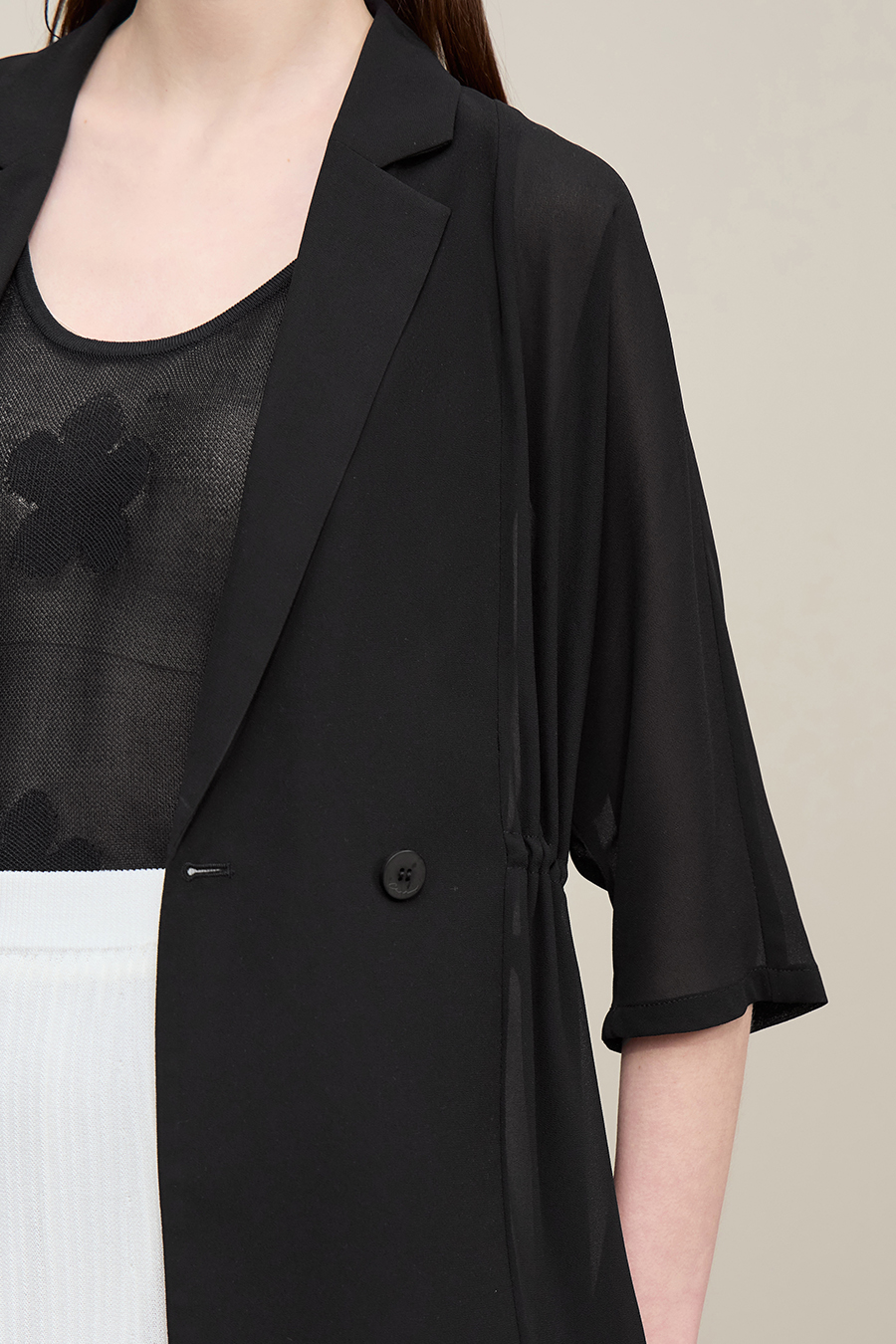 Lapel Collar Chiffon Blazer