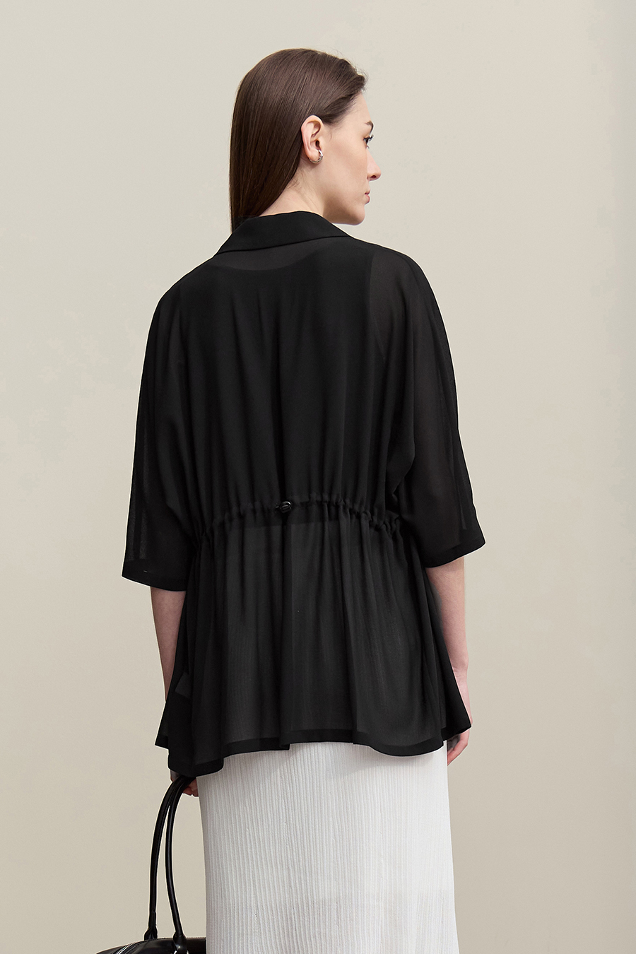 Lapel Collar Chiffon Blazer