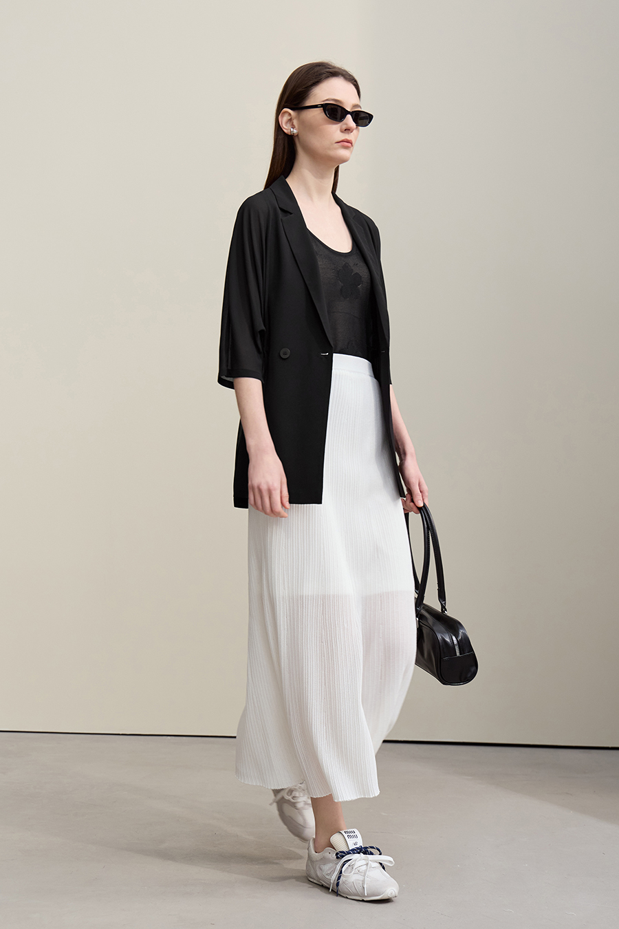 Lapel Collar Chiffon Blazer