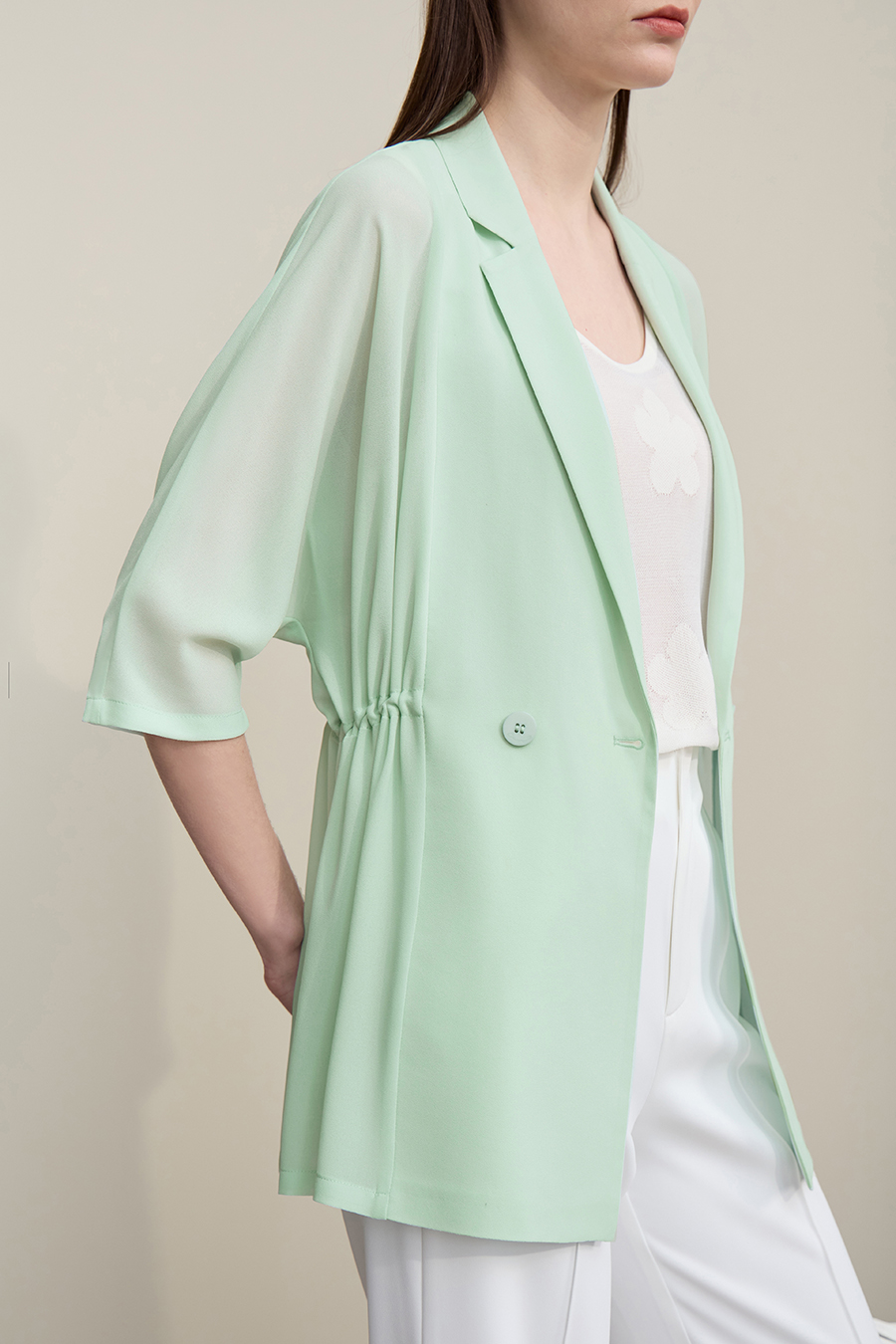 Lapel Collar Chiffon Blazer