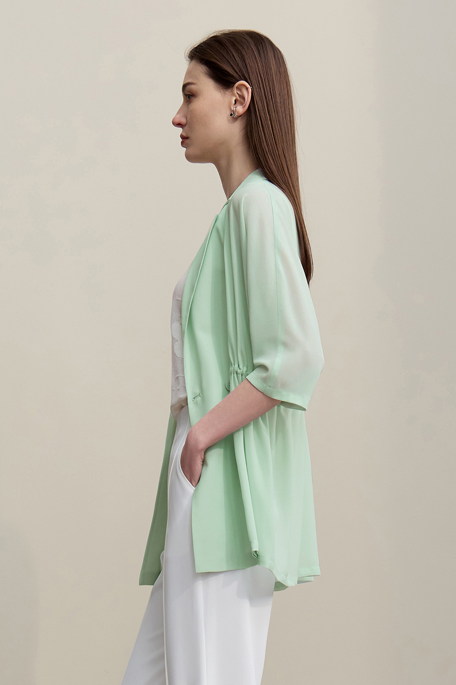 Lapel Collar Chiffon Blazer