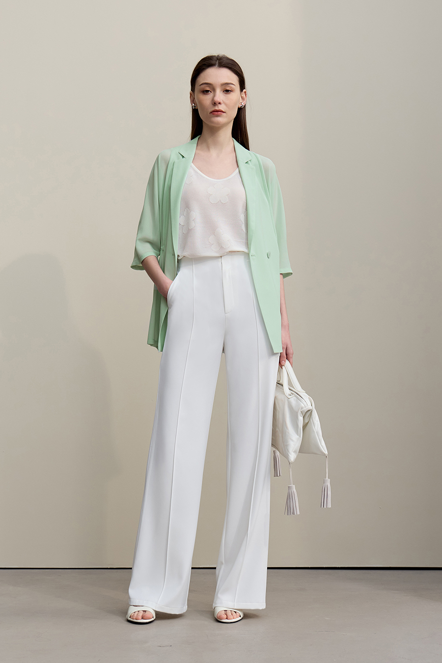 Lapel Collar Chiffon Blazer