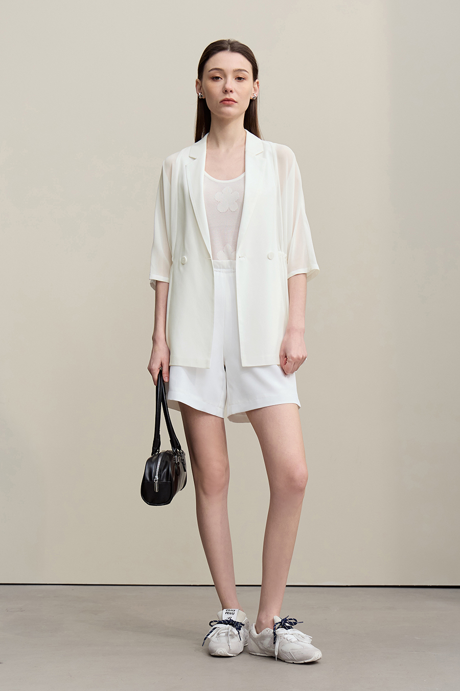 Lapel Collar Chiffon Blazer