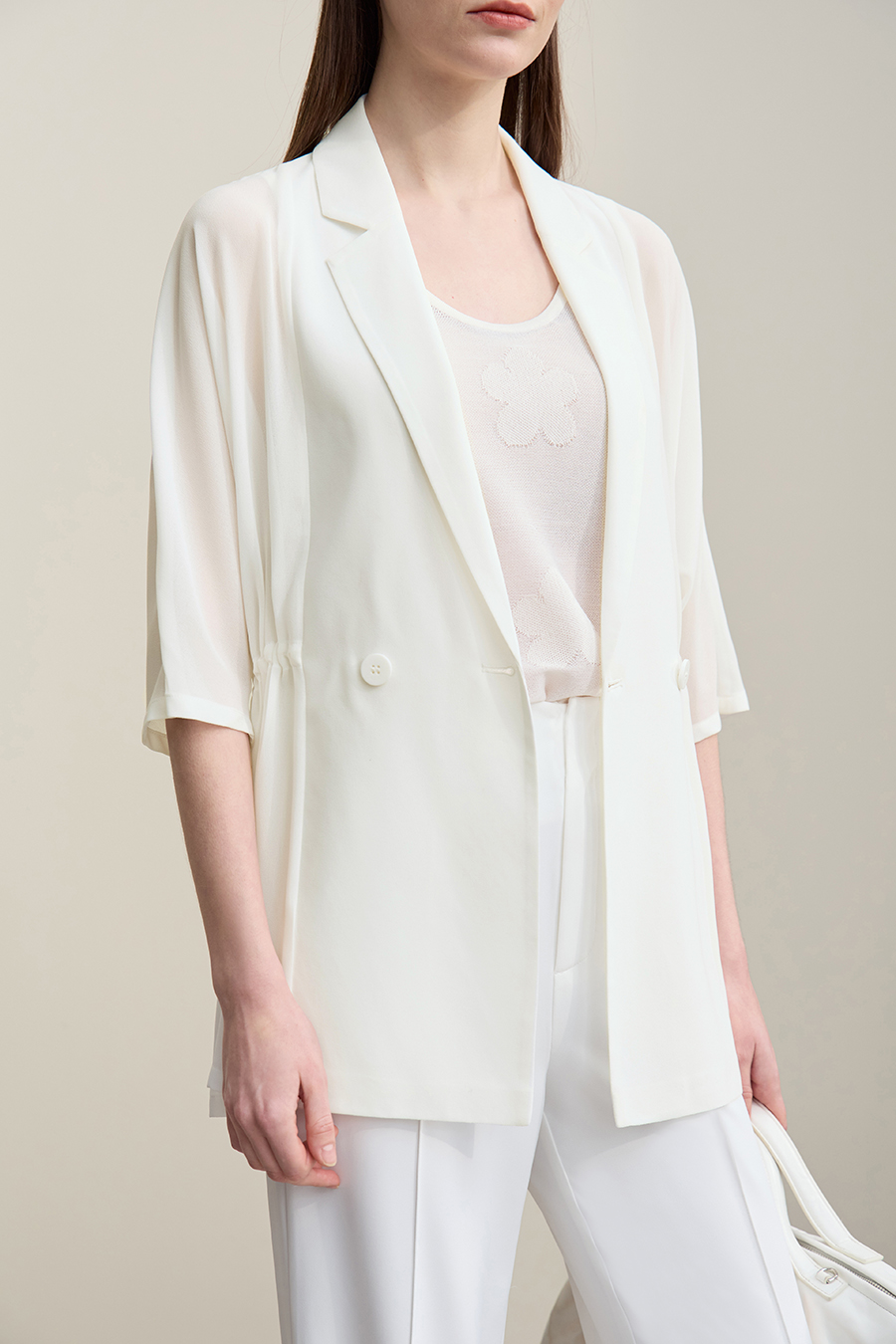 Lapel Collar Chiffon Blazer