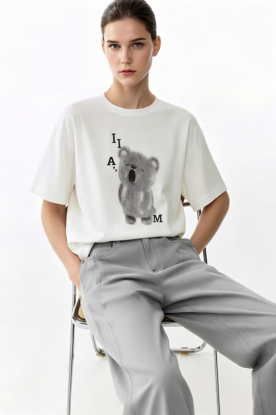 Bear Print Short Sleeve T-shirt|AMII