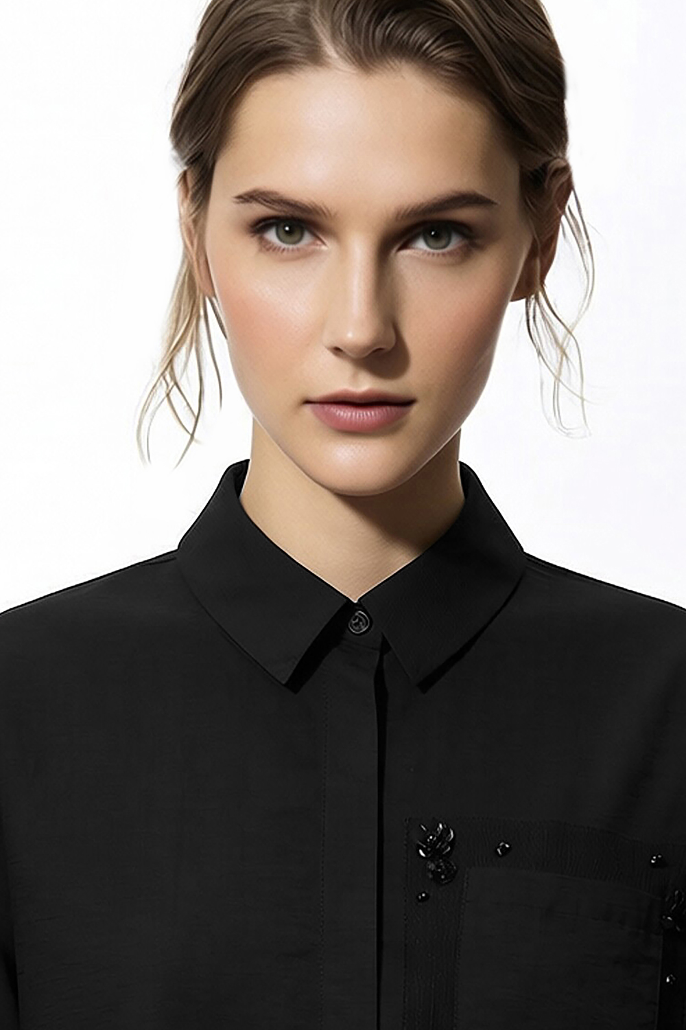 Beaded Floral Lapel Shirt|AMII