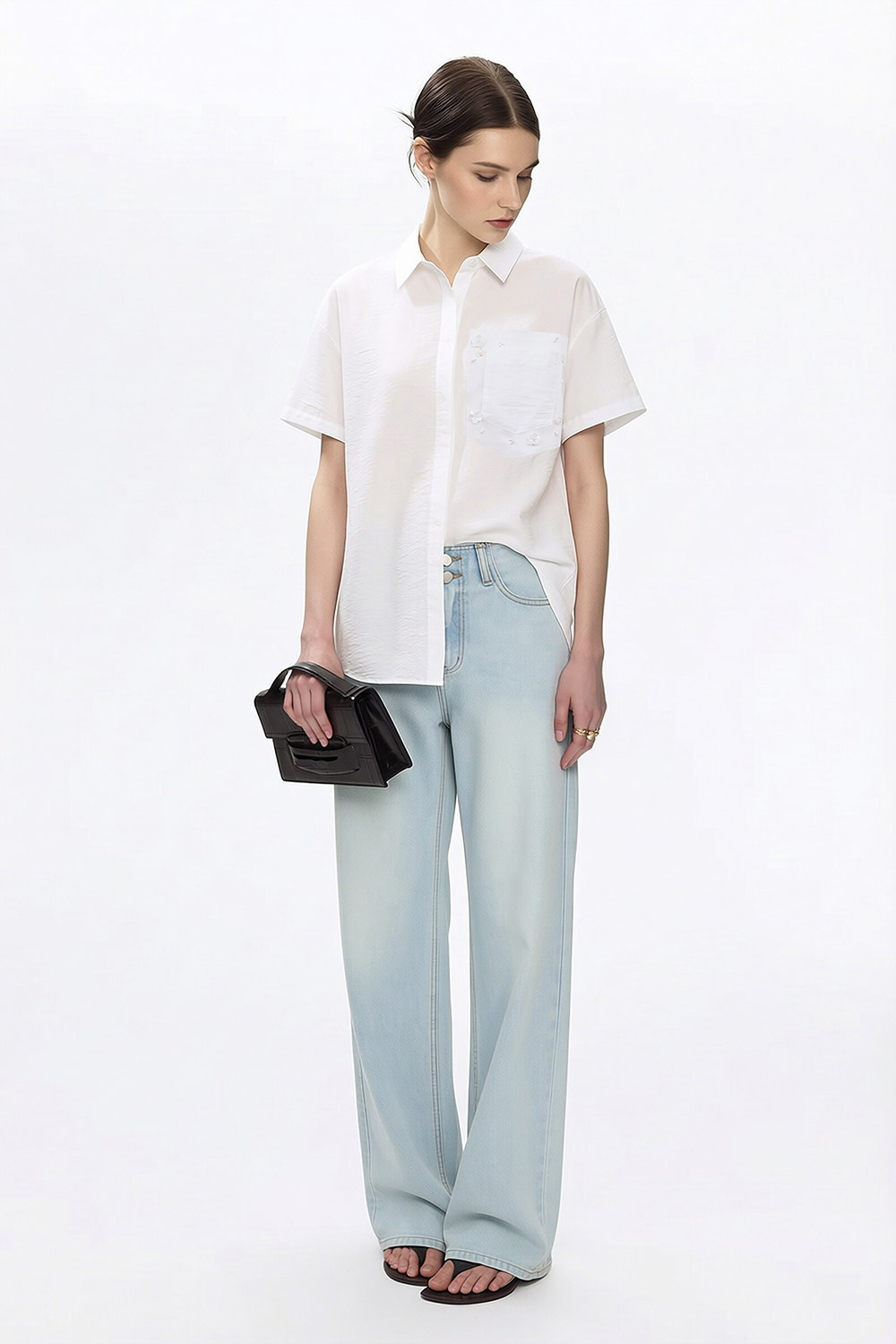 Beaded Floral Lapel Shirt|AMII