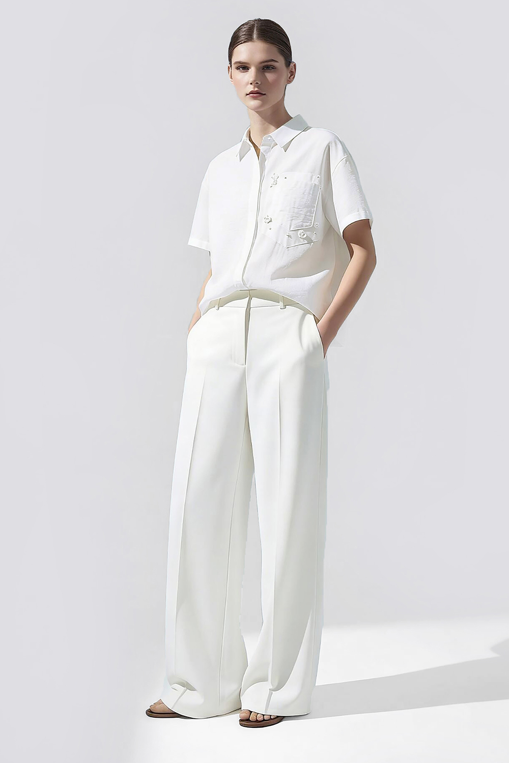 Beaded Floral Lapel Shirt|AMII