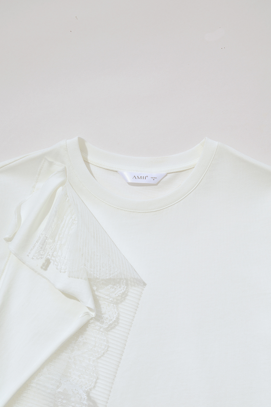 Lace Spliced Ruffled T-shirt|AMII