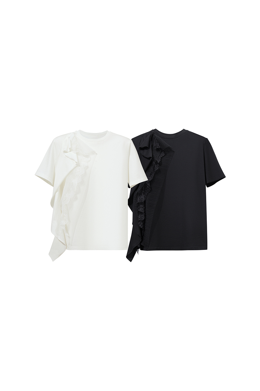 Lace Spliced Ruffled T-shirt|AMII