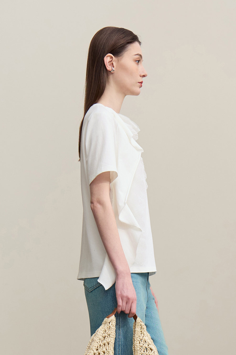 Lace Spliced Ruffled T-shirt|AMII