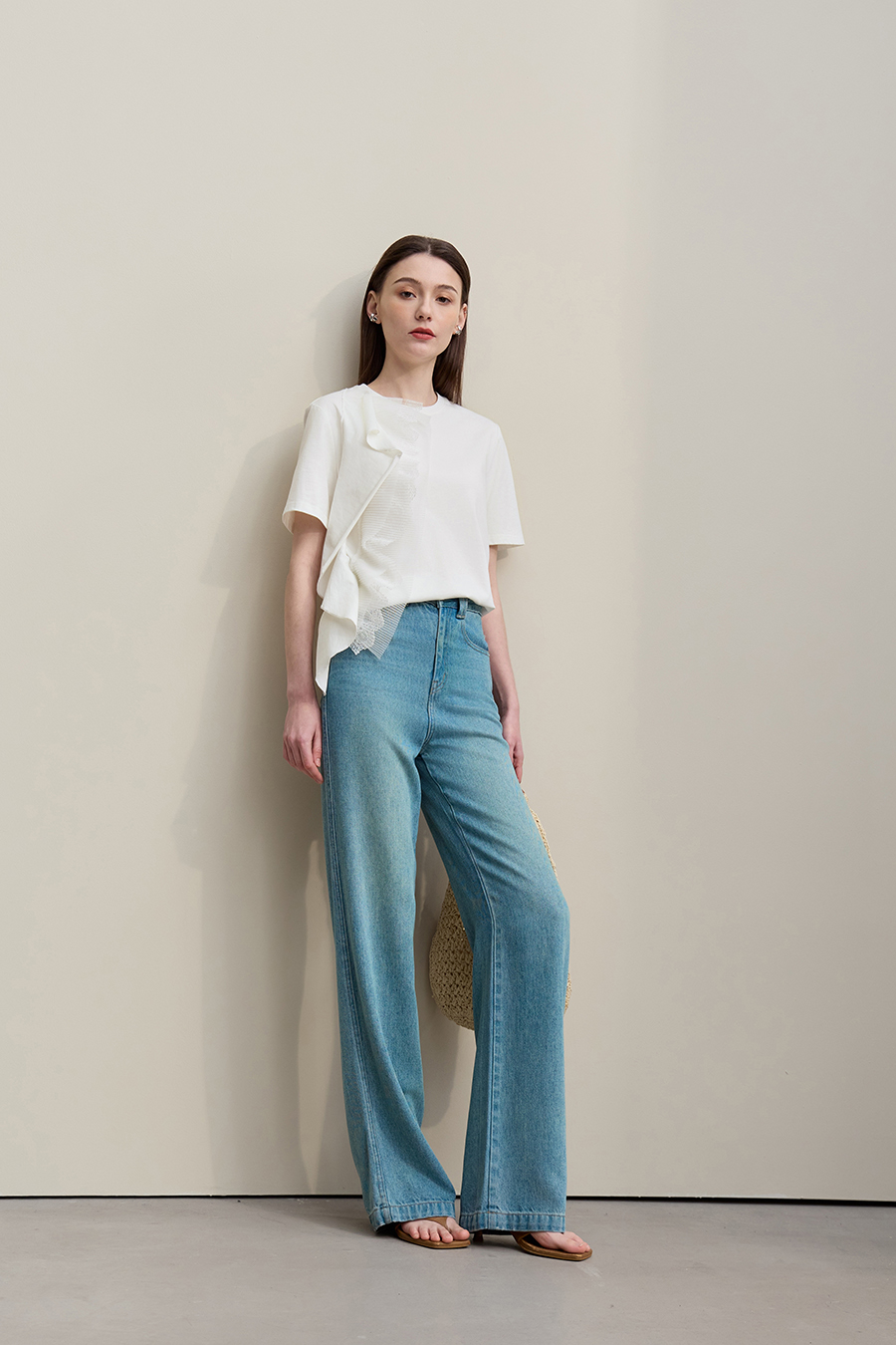Lace Spliced Ruffled T-shirt|AMII