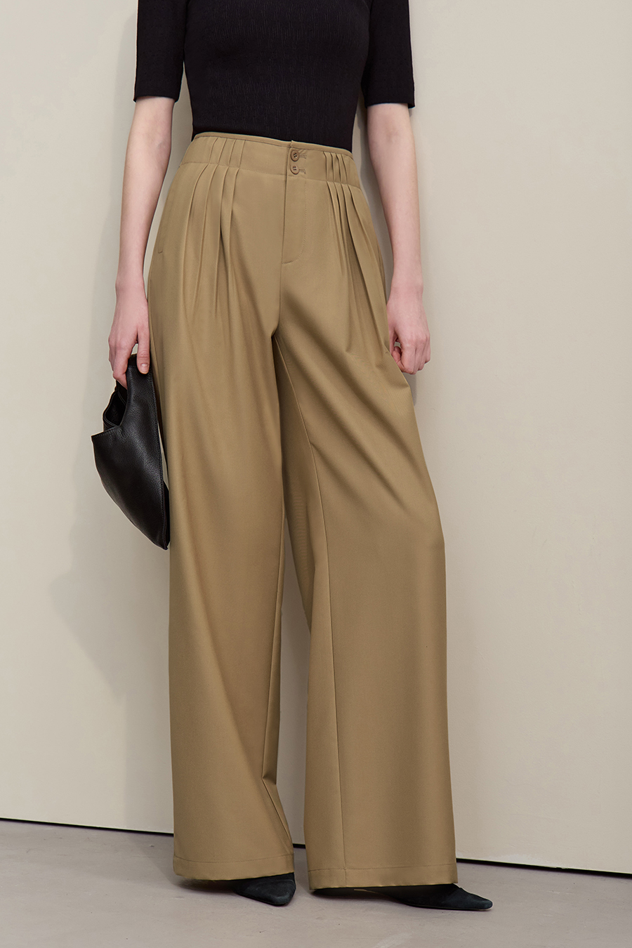 Gathered Wide-leg Casual Pants|AMII