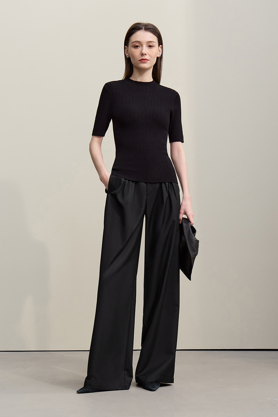 Gathered Wide-leg Casual Pants|AMII