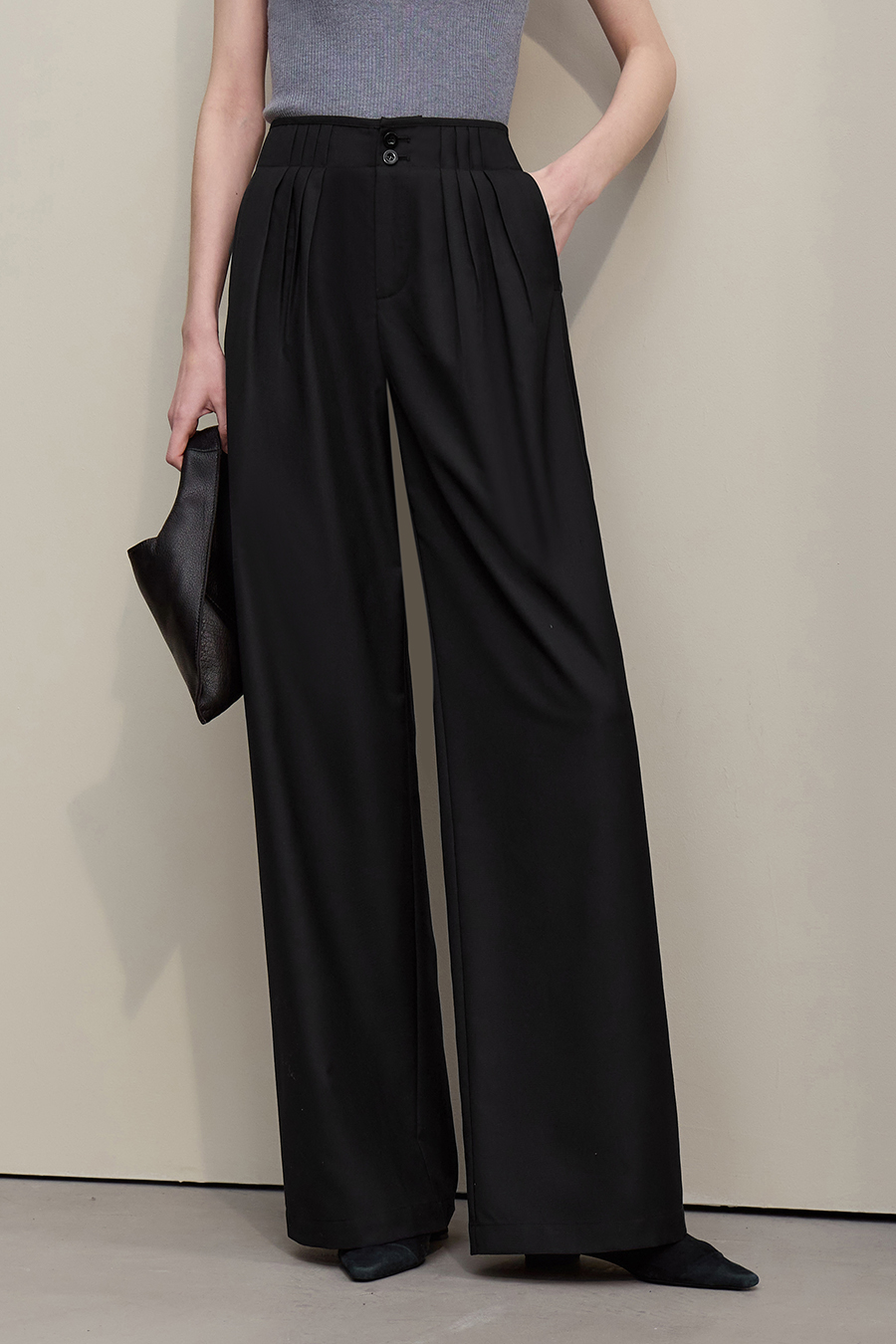 Gathered Wide-leg Casual Pants|AMII