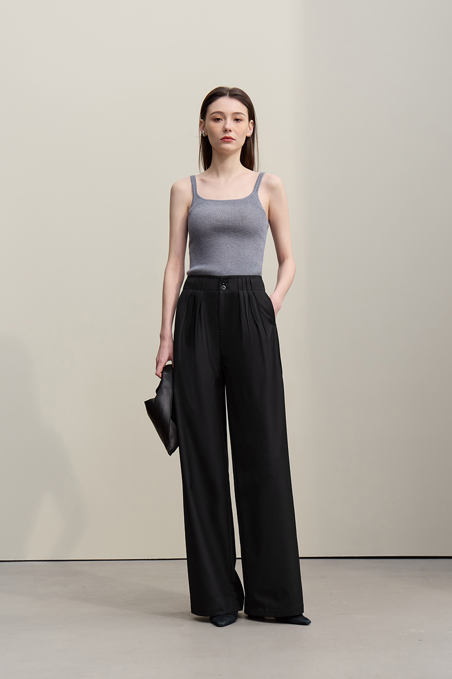 Gathered Wide-leg Casual Pants|AMII