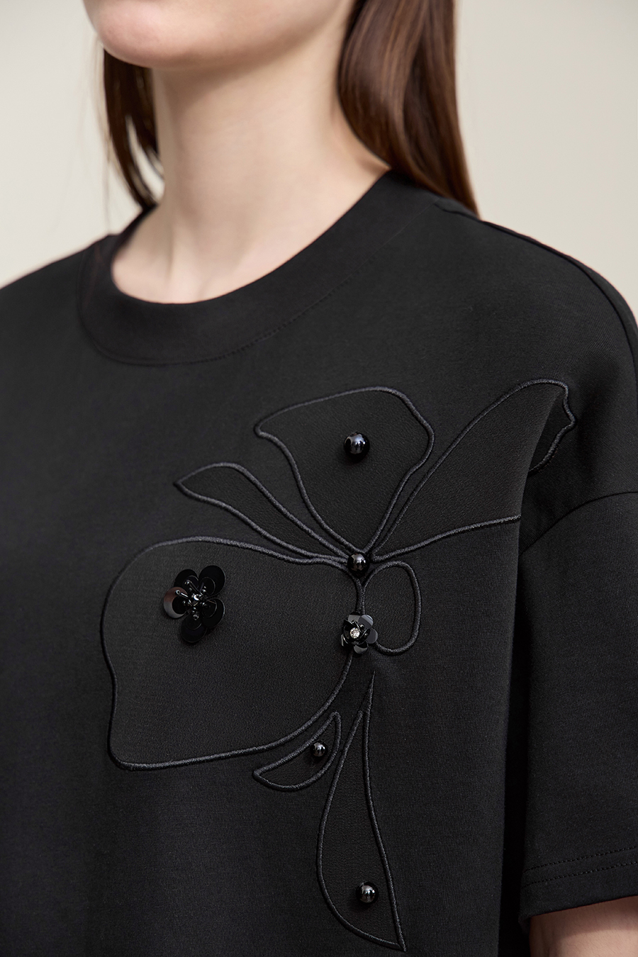 Beaded Flower Applique T-shirt